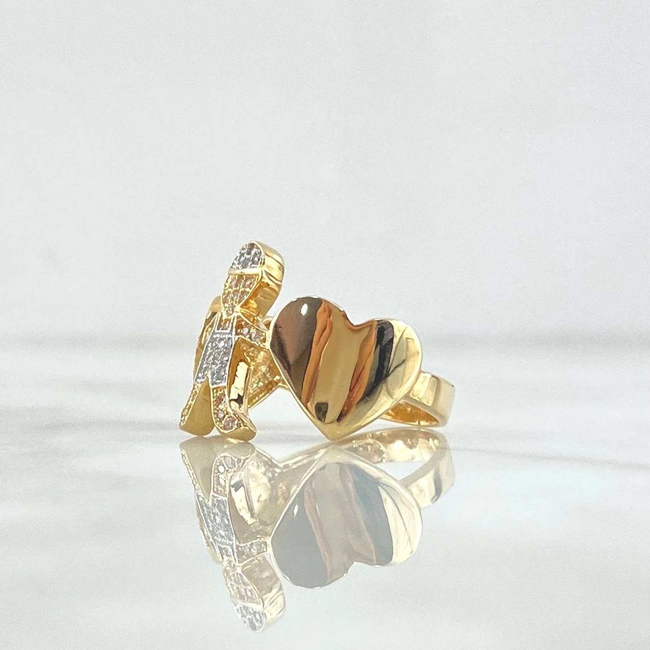 Anillo Niño Corazones 5.35gr / T6 1/4 / Circones Blancos Oro Amarillo 18K