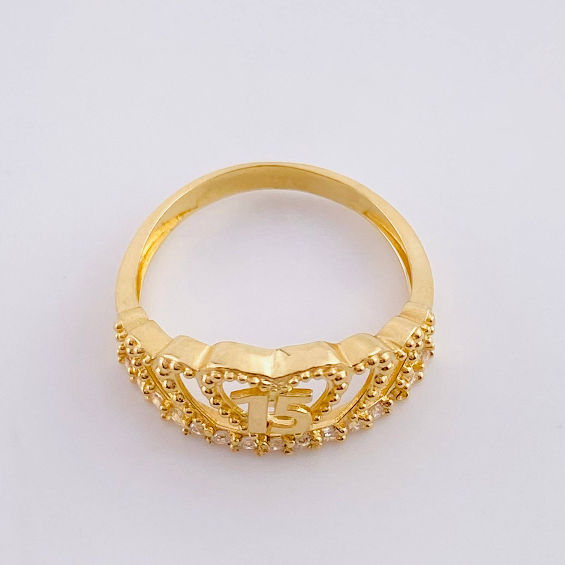 Anillo Corona Corazón Quinces 3.15g / T8 1/4 Oro Amarillo 18K
