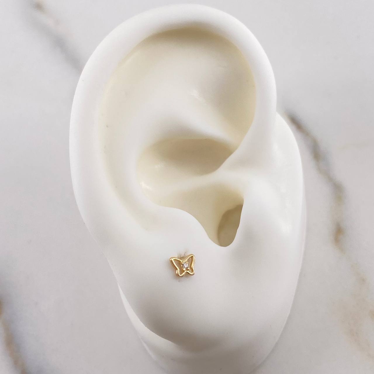 Topos Mariposa 0.45gr / Circon Blanco Oro Amarillo 18K &