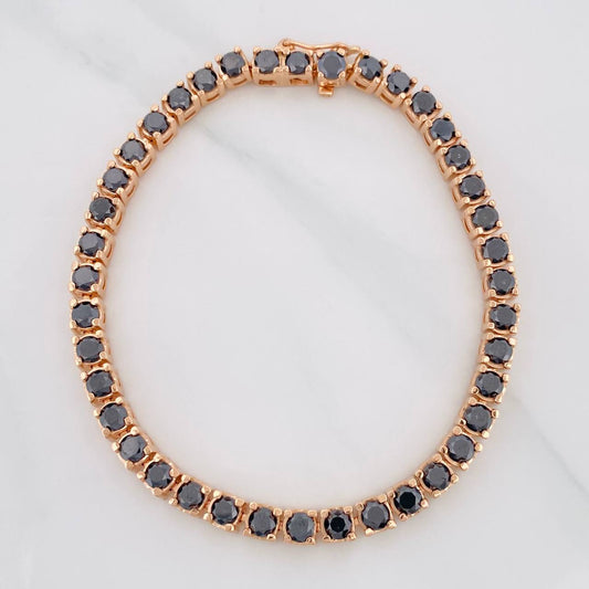 Pulso Tennis Diamantes Negros 5.2qts 22.45g / 19cm / 4.35mm Oro Rosa 18K
