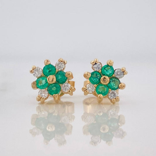 Topos Flor Diamantes 40pts Esmeraldas 15pts 1.75g / 7mm Oro Amarillo 18K