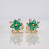 Topos Flor Diamantes 40pts Esmeraldas 15pts 1.75g / 7mm Oro Amarillo 18K