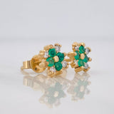 Topos Flor Diamantes 40pts Esmeraldas 15pts 1.75g / 7mm Oro Amarillo 18K
