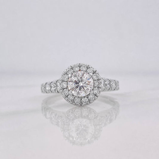 Anillo Halo Solitario Diamantes 1.33qts 3.45g / T7 1/4 Oro Blanco 18K