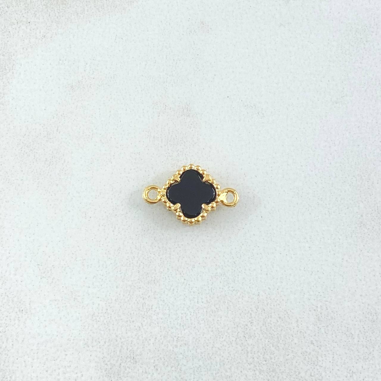 Herraje Trebol 0.7gr / 1.3cm-Bordeado Negro Oro Amarillo Nac.Esp. 18K