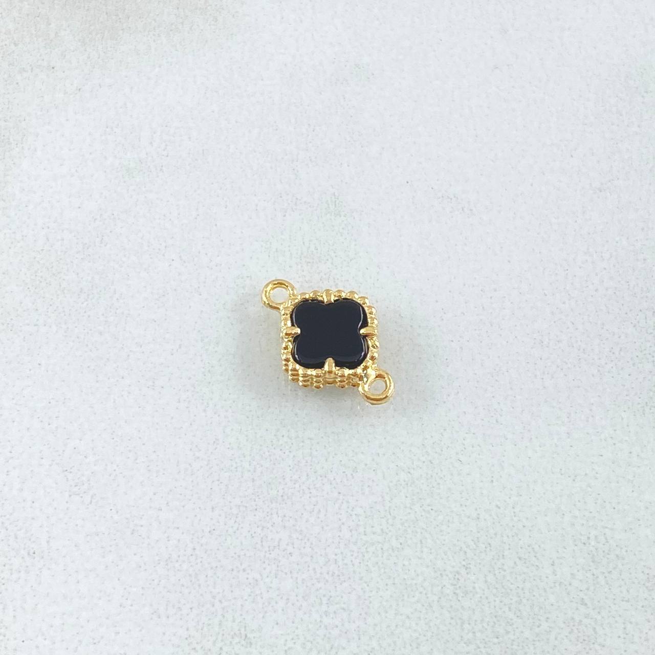 Herraje Trebol 0.7gr / 1.3cm-Bordeado Negro Oro Amarillo Nac.Esp. 18K