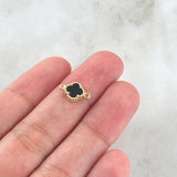 Herraje Trebol 0.7gr / 1.3cm-Bordeado Negro Oro Amarillo Nac.Esp. 18K