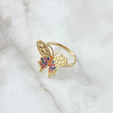 Anillo  Mariposa Papilio  3.65gr / T8 /  Circones Azul Fucsia Naranja Rosa Oro Amarillo 18K