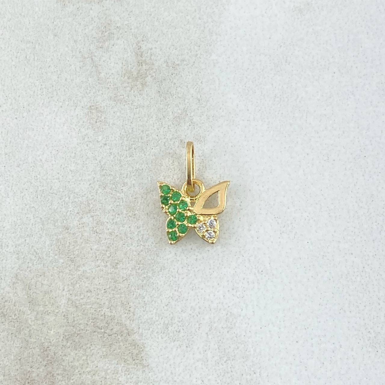 Dije Mariposa Parcial 0.45gr / 1cm / Circones Verdes y Blancos Oro Amarillo 18K *