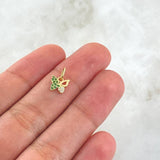 Dije Mariposa Parcial 0.4gr / 1cm / Circones Verdes y Blancos Oro Amarillo 18K *