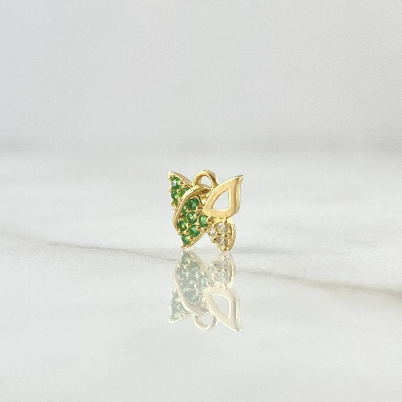 Dije Mariposa Parcial 0.4gr / 1cm /  Circones Verdes Y Blancos Oro Amarillo 18K ©