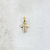Dije Cruz Parcial 0.35gr / 1.5cm / Circones Blancos Oro Amarillo 18K *