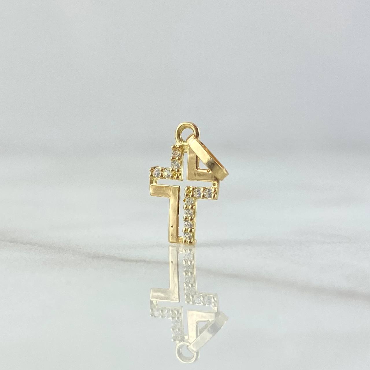 Dije Cruz Parcial 0.3gr / 1.5cm / Circones Blancos Oro Amarillo 18K ©