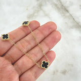 Cadena Aro Seguido Treból VCyA 7.3gr / 50cm / 1.5mm Onix Negro Punteado 5und Oro Amarillo Nac.Esp. 18K *