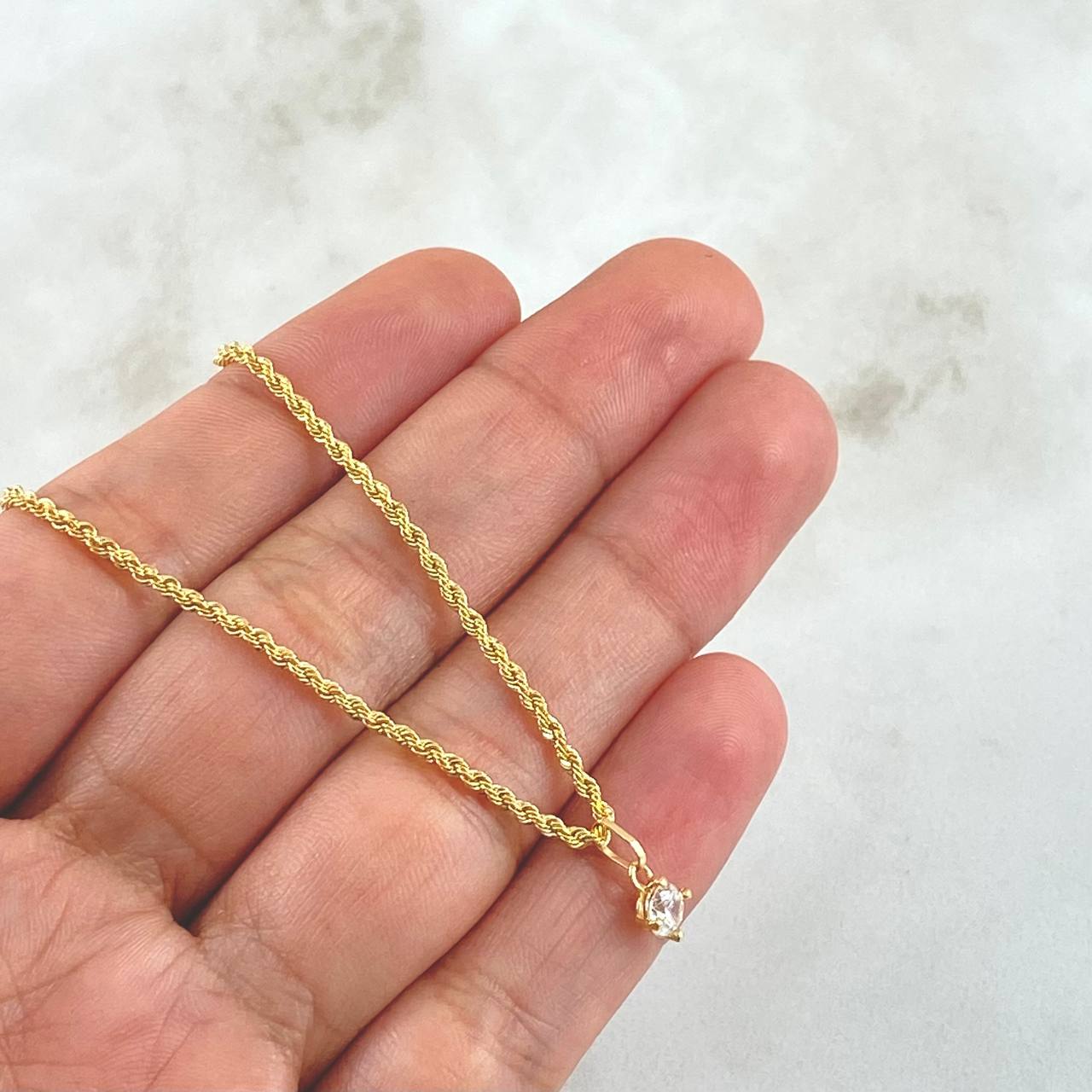 Set Cadena Lazo 1.8gr / 50cm / 1.7mm + Dije Piedra 0.35gr / 1.1cm Circon Blanco 2.15gr Oro Amarillo 18K (Oferta)