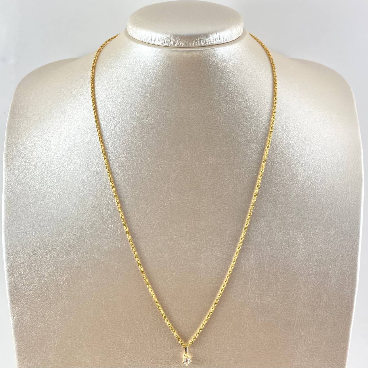 Set Cadena Lazo 1.8gr / 50cm / 1.7mm + Dije Piedra 0.35gr / 1.1cm Circon Blanco 2.15gr Oro Amarillo 18K (Oferta)