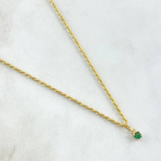 Set Cadena Lazo 1.4gr / 50cm / 1.5mm + Dije Piedra 0.3gr / 9mm Circon Verde 1.7gr Oro Amarillo 18K (Oferta)