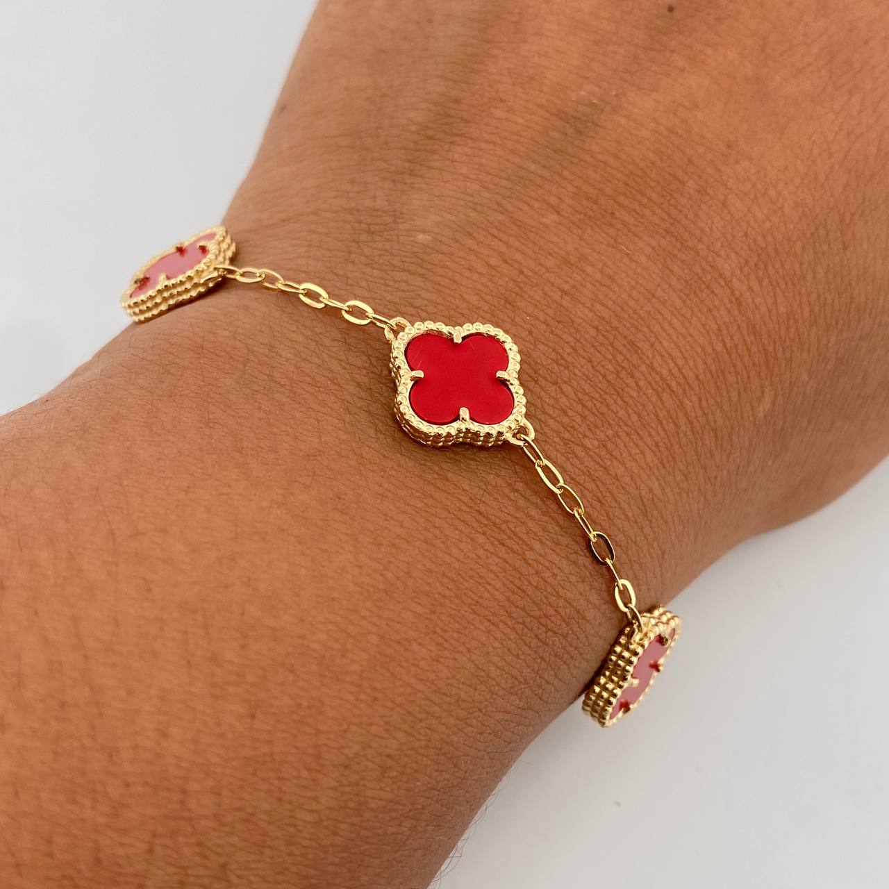 Pulso Trebol Aro Seguido 7.6gr / 20cm / 1.8mm Agatha Rojo Oro Amarillo Nac.Esp. 18K &