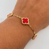 Pulso Trebol Aro Seguido 7.6gr / 20cm / 1.8mm Agatha Rojo Oro Amarillo Nac.Esp. 18K &