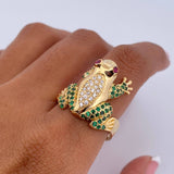 Anillo Rana 7gr / T8 3/4 / Circones Fucsias Verdes Blancos Oro Amarillo 18K $