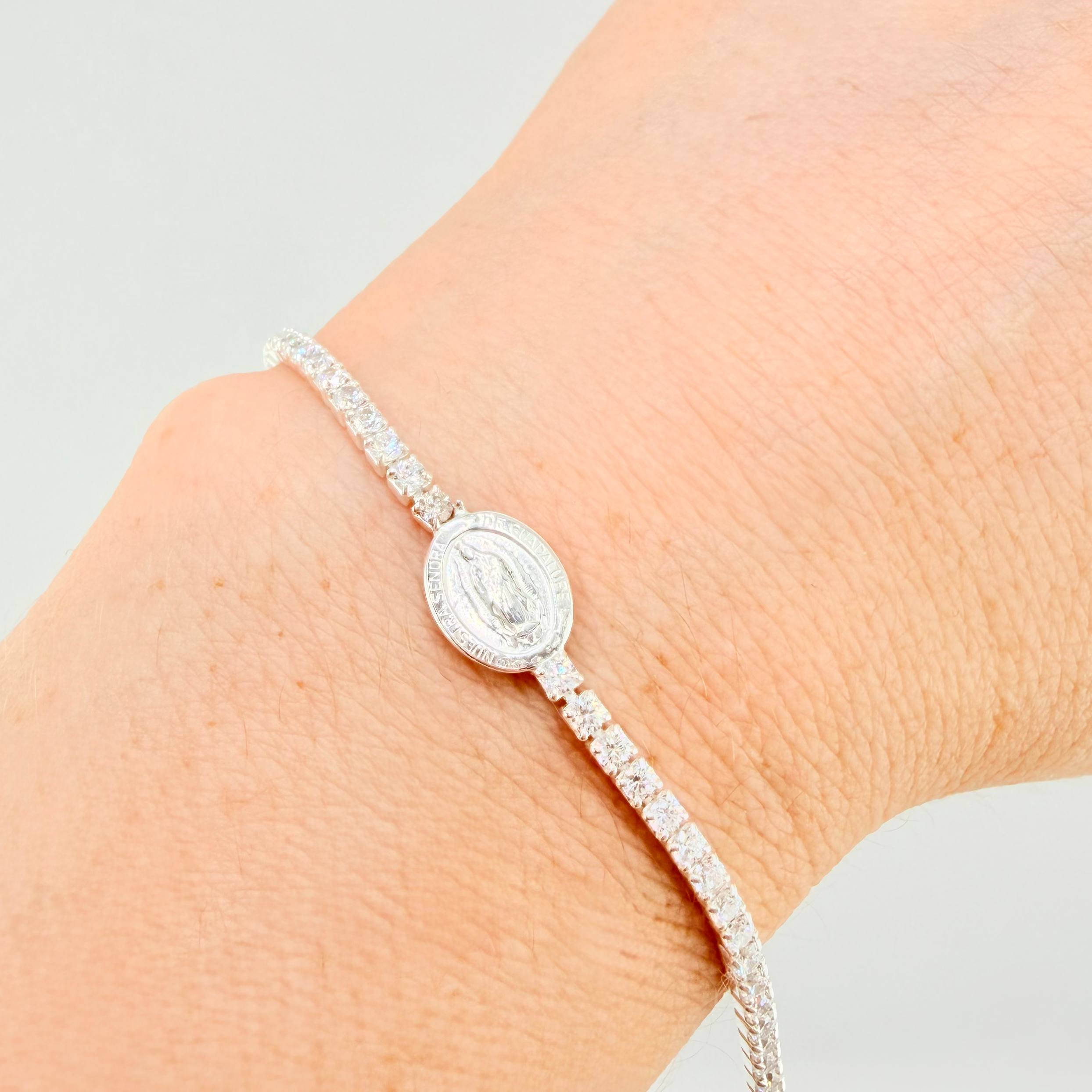 Pulso Tenis Virgen Guadalupe 4.05gr / 20.5cm-17.5cm / 2.3mm Plata 925 *