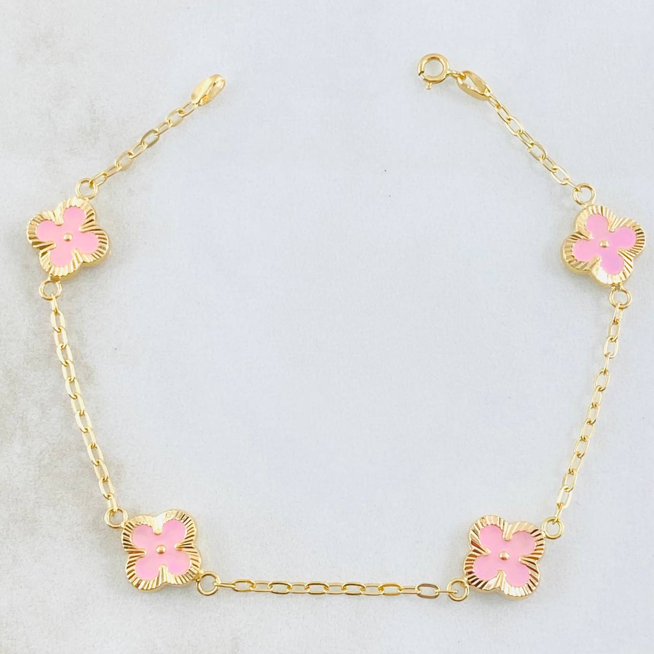 Pulso Trebol Rosado 3.2gr / 18.5cm / 9mm Oro Amarillo 18K ©
