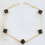 Pulso Trebol Negro 3.6gr / 20.5cm-21.5cm / 8mm Oro Amarillo 18K ©