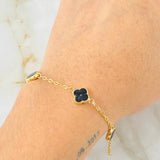 Pulso Trebol Negro 3.6gr / 20.5cm-21.5cm / 8mm Oro Amarillo 18K ©