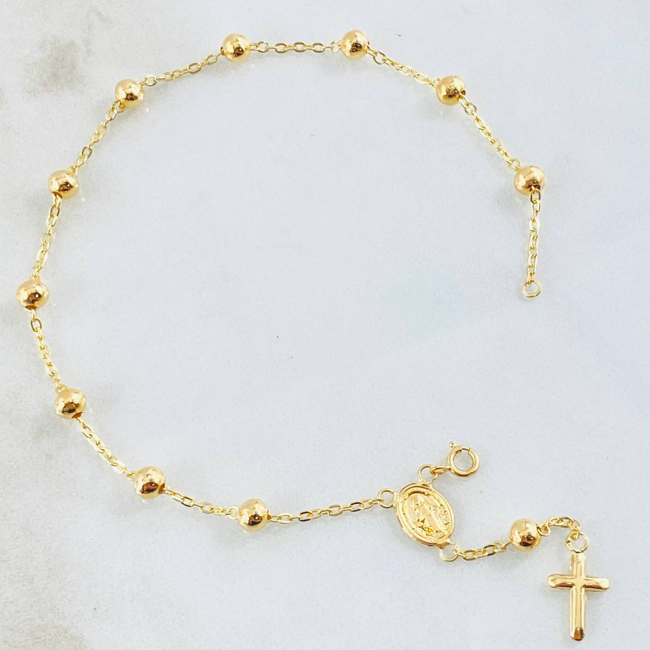 Pulso Denario Virgen Milagrosa Cruz 2.2gr / 19cm / 4mm Oro Amarillo 18K ©