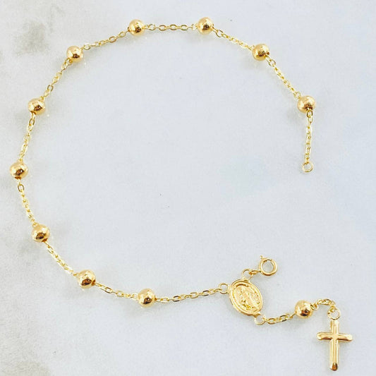 Pulso Denario Virgen Milagrosa Cruz 2.2gr / 19cm / 4mm Oro Amarillo 18K ©