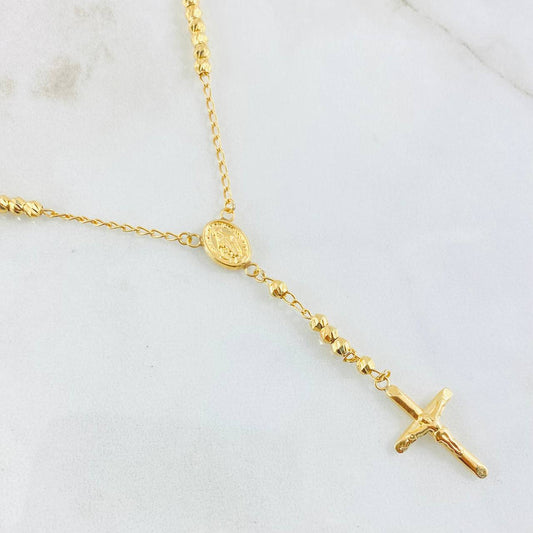 Rosario Virgen Milagrosa Cruz Cristo 5.7gr / 45cm / 3mm Oro Amarillo 18K