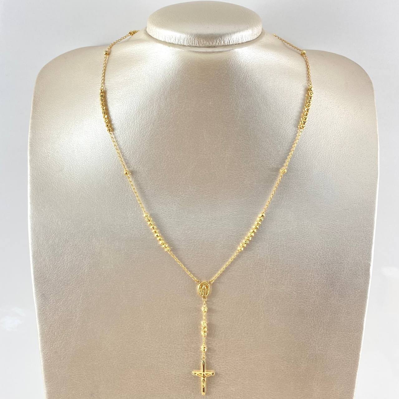 Rosario Virgen Milagrosa Cruz Cristo 5.7gr / 45cm / 3mm Oro Amarillo 18K