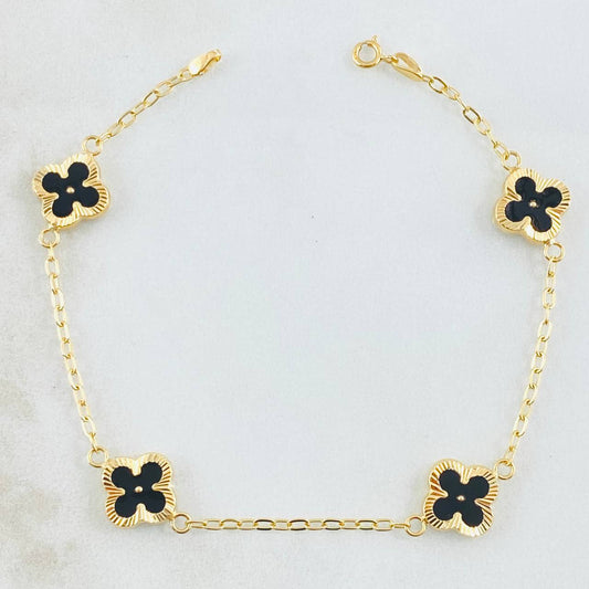 Pulso Trebol Negro 3.05gr / 18.5cm / 9mm Oro Amarillo 18K *