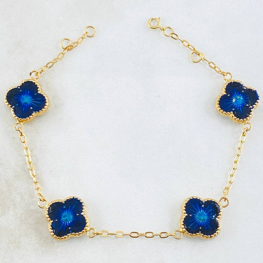 Pulso Trebol Azul 4.9gr / 18.5cm-19.5cm / 12mm Oro Amarillo 18K