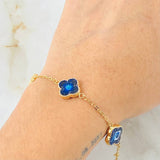 Pulso Trebol Azul 4.9gr / 18.5cm-19.5cm / 12mm Oro Amarillo 18K