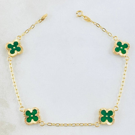 Pulso Trebol Verde 3gr / 18.5cm / 9mm Oro Amarillo 18K *