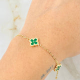 Pulso Trebol Verde 3gr / 18.5cm / 9mm Oro Amarillo 18K *