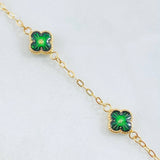 Pulso Trebol Verde 3.35gr / 20.5cm-21.5cm / 8mm Oro Amarillo 18K ©