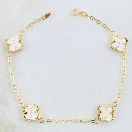 Pulso Trebol Blanco 3gr / 19.5cm / 9mm Oro Amarillo 18K *