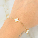 Pulso Trebol Blanco 3gr / 19.5cm / 9mm Oro Amarillo 18K *