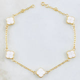 Pulso Trebol Blanco 3.4gr / 20.5cm-21.5cm / 8mm Oro Amarillo 18K *