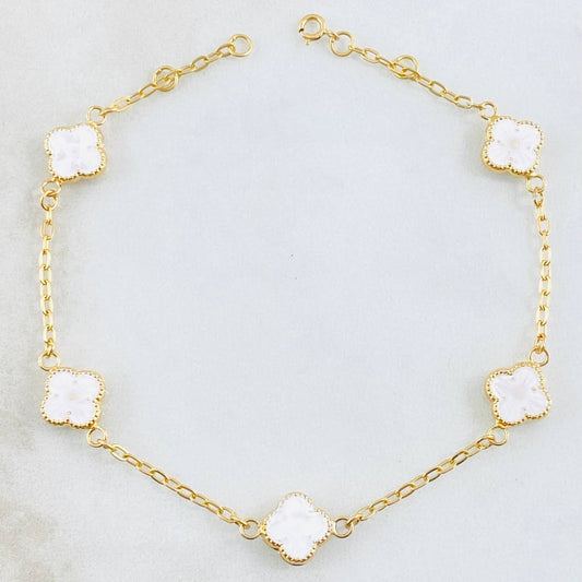 Pulso Trebol Blanco 3.55gr / 20cm-21cm / 8mm Oro Amarillo 18K ©