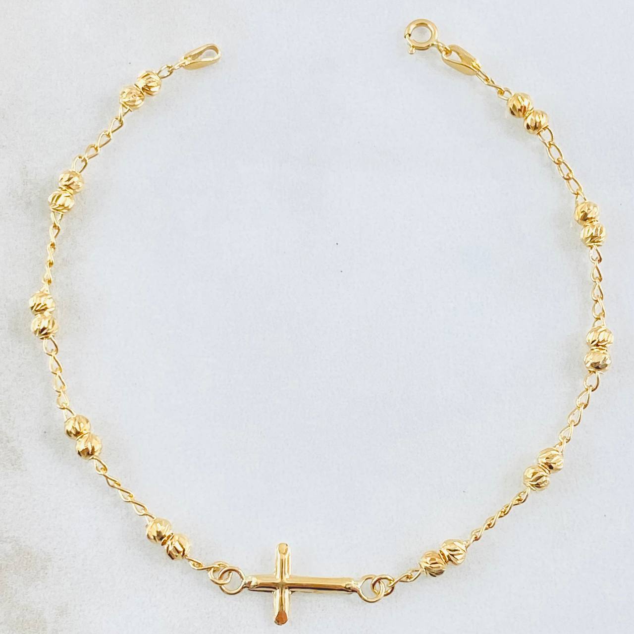 Pulso Espiga Militar Cruz 2.35gr / 18cm / 3mm Oro Amarillo 18K