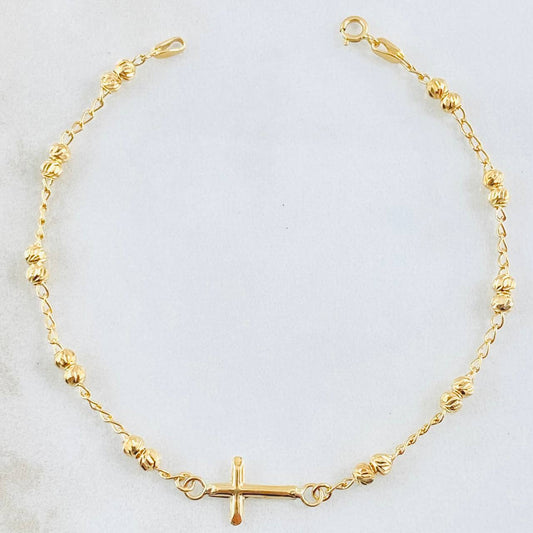 Pulso Espiga Militar Cruz 2.35gr / 18cm / 3mm Oro Amarillo 18K