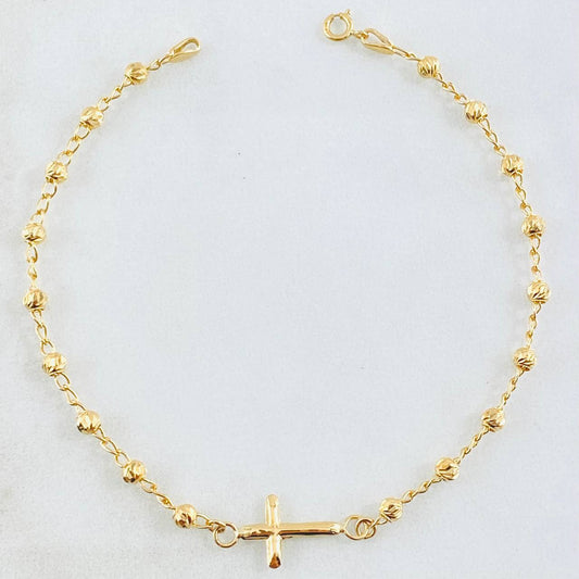 Pulso Espiga Militar Cruz 2.3gr / 18.5cm / 3mm Oro Amarillo 18K ©
