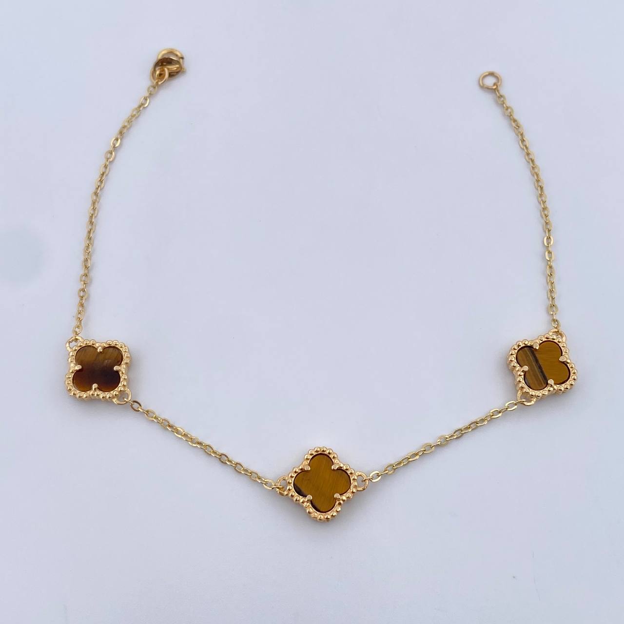 Pulso Trebol Aro Seguido 4.45gr / 19.4cm / 1.4mm Ojo De Tigre Oro Amarillo Nac.Esp. 18K &