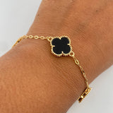 Pulso Trebol  Aro Seguido 5.95gr / 18.9cm / 1.8mm Onix Negro Oro Amarillo Nac.Esp. 18K &