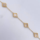 Pulso Trebol Aro Seguido 6.35gr / 18.8cm / 1.5mm Nacar Blanco Oro Amarillo Nac.Esp. 18K &