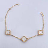 Pulso Trebol Aro Seguido 4.15gr / 19.9cm / 1.8mm Nacar Blanco Oro Amarillo Nac.Esp. 18K &