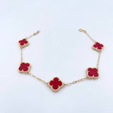 Pulso Trebol Aro Seguido 7.6gr / 20cm / 1.8mm Agatha Rojo Oro Amarillo Nac.Esp. 18K &